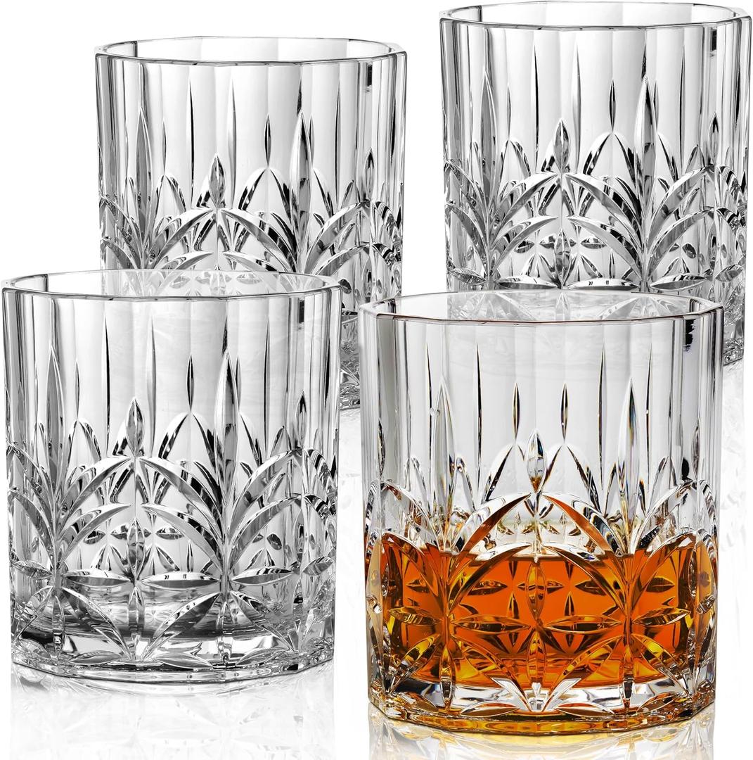 Unbreakable Plastic Whiskey Glasses | Shatterproof 100% Tritan Double Rocks | Dishwasher-Safe | BPA-free | Perfect for Outdoor Cocktail Bourbon | 13 oz, Set of 4