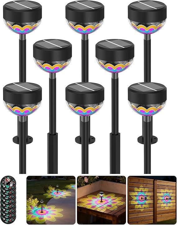 Solar Pathway Lights Outdoor, 8 Pack 1200mAh Solar Powered Garden Lights, 2 Themes Flower & Christmas, Height-Adjustable, Waterproof LED Projection Lighting for Yard Walkway Driveway Patio Easter