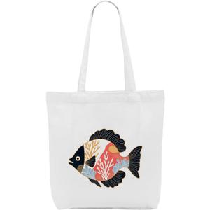 Aesthetic Fish Decor Travel Vacation Beach Bag Canvas Tote Bag for Women Sister Girls Mom Reusable Grocery Bags for Shopping Work Camping Birthday Christmas Appreciation Retirement