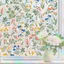 Window Privacy Film, Stained Glass Window Film Decorative Window Clings, Sun Blocking Stickers UV Heat Blocking Rainbow Window Film for Glass Doors, Bedroom Windows(Apricot&Blue, 29.5"78.7")