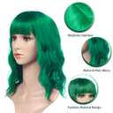 Green Wig and Sunglasses Set - 15 Inch Wavy Wig With Bangs - Heat Resistant Shoulder Length Curly Bob Wigs for Women - Bachelorette Party Costume Cosplay (Green)