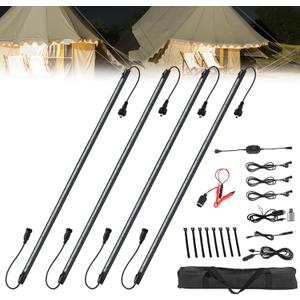 12V LED Light Bar Kit Dimmable IP67 Waterproof RV Interior Lights, 4 Bars White Aluminum Magnetic LED Light bar for RV, Camping Tent,Car.Black