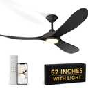 52 Inch Outdoor Ceiling Fan with Light, Quiet Reversible Fan for Patio Porch, 6-Speed Remote Control Ceiling Fan, Dimmable LED, Modern Downrod Design for Bedroom Living Room Indoor Outdoor Spaces