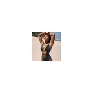 BERLOOK Women's Sexy Lurex CutoutFront High Cut OnePiece Swimsuit Black, Medium