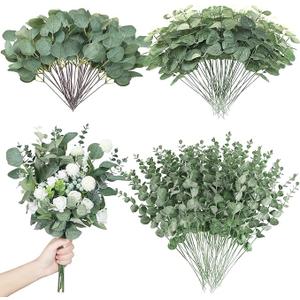 180 Pcs 3 Kinds Mixed Artificial Eucalyptus Stems Bulk Fake Silver Dollar Eucalyptus Leaves Greenery Stems Floral Picks for DIY Bouquets Vase Floral Arrangement Wedding Home Decor