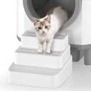 BALAPET Adjustable 3 Steps Litter Box Ramp with Filter Function, Detachable Litter Trapper, NonSlip Cat Litter Stair for Small & Elderly Cats(White)