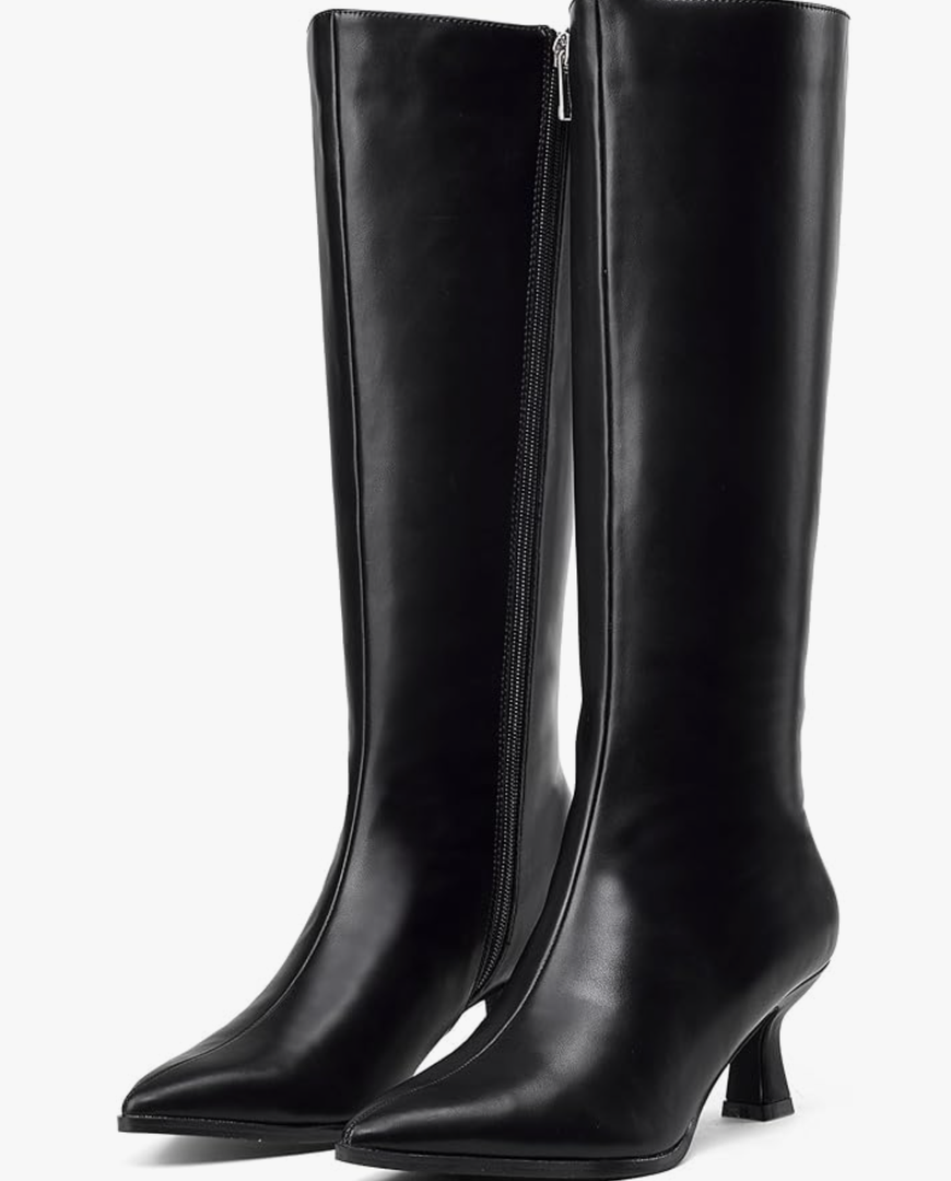 GENSHUO Knee High Boots Women Pointed Toe 2.3 Inches Kitten Heel Tall Boots Classic Fashionable Long Boots with Side Zipper (Black) 5