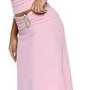 Goafuliy Women's 2 Piece Sets Deep V Neck Halter Top Asymmetrical Midi Skirt Set Summer Going Out Outfits (Pink, L)