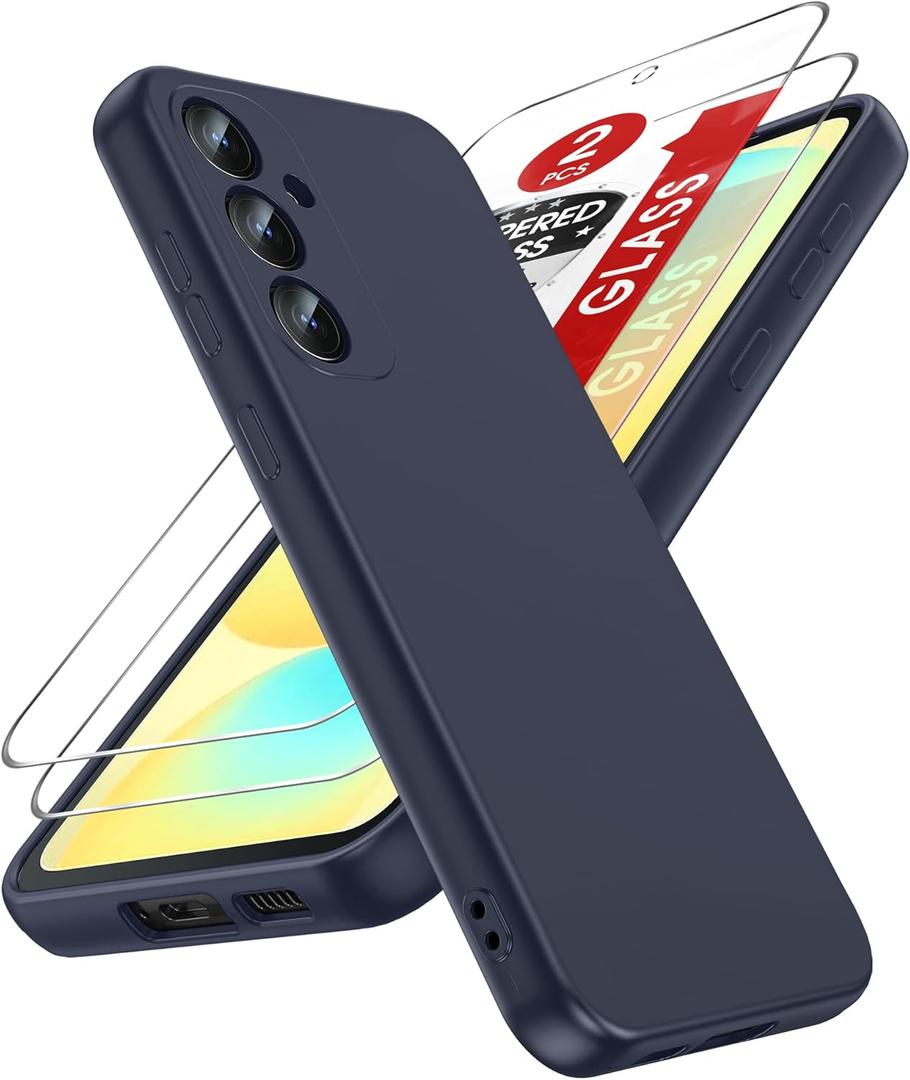 LeYi for Samsung-S24-FE Case: [  ] Samsung S24FE Case with 2Pcs Tempered Glass Screen Protector,Soft Microfiber Lining, Full-Body Liquid Silicone Phone Case for Galaxy 24 FE, Blue