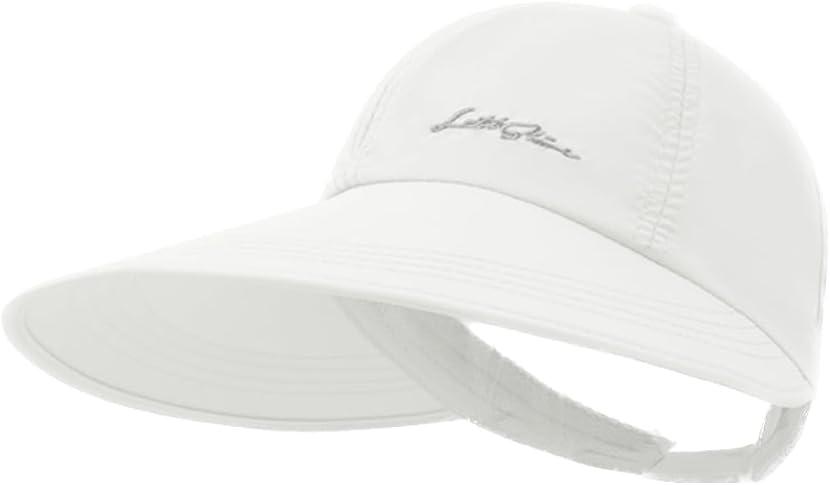 Sun Hats for Women Outdoor Wide Brim UV Protection Hollow Top Summer Beach Packable Visor with Ponytail-Hole (White)