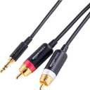 Amazon Basics 3.5mm Aux to 2 RCA Audio Cable Adapter for Amplifiers, Active Speakers, Gold-Plated Connectors, Clear Sound Quality, Shielded Construction, 8 Feet/2.4 m, Black