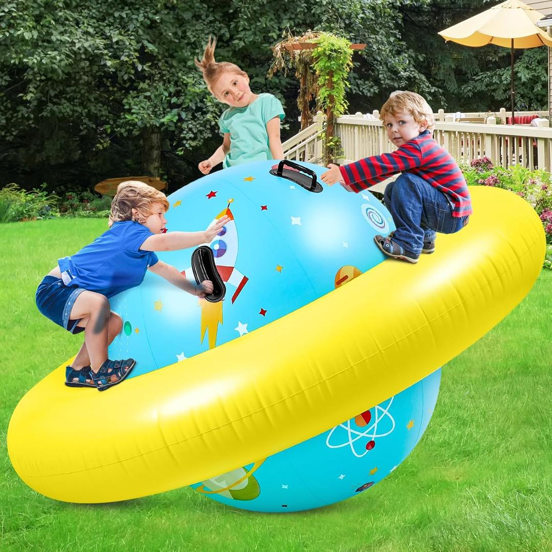 Poen Inflatable Dome Rocker Bouncer 63''L x 63''W x 39''H, Blow up Climbing Rocker Kids Giant Inflatable Bouncer Seesaw Outdoor Roll and Play Seesaw Dome Toddler Gaint Balance Game with 6 Handle