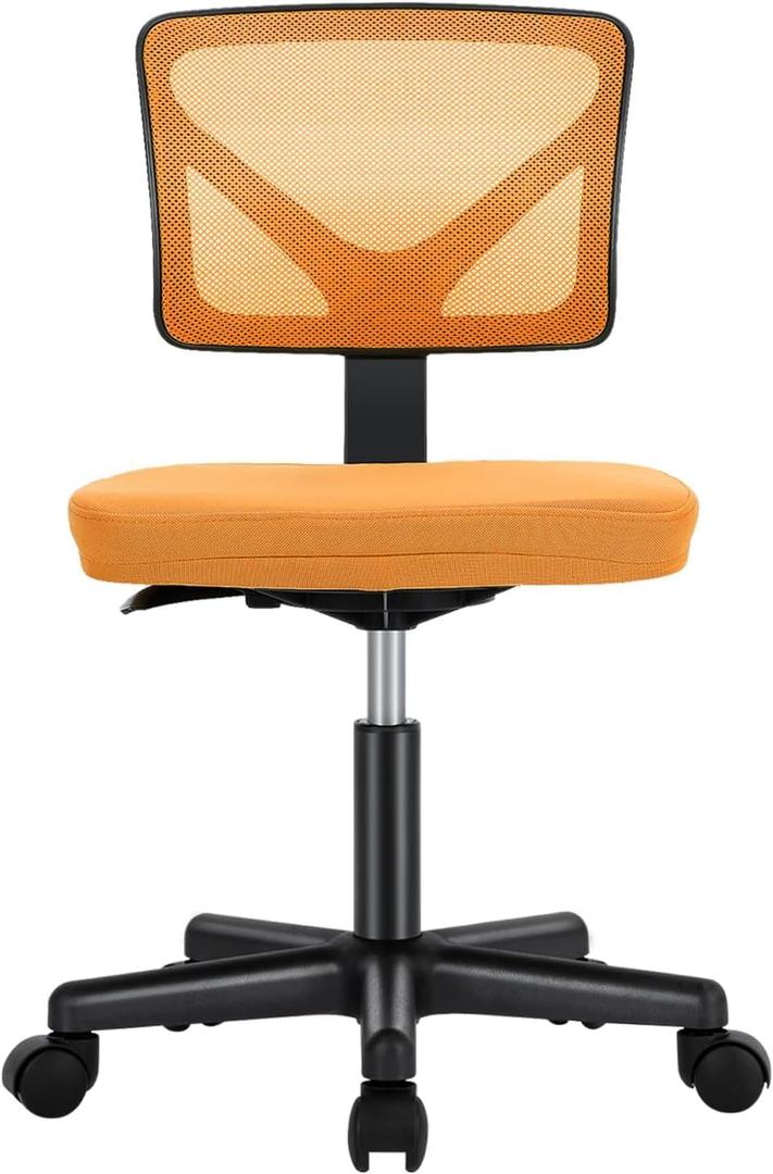 Sweetcrispy Small Office Chair, Ergonomic Low-Back Mesh Rolling Work Swivel Chairs with Wheels, Armless Comfortable Seat Lumbar Support for Home, Bedroom, Study, Student, Adults,Classic Orange