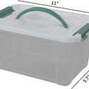 Gloreen 6 Quart Clear Storage Bins with Lid and Green Handle, Multipurpose Stackable Plastic Storage Latches Box/Containers, Set of 2