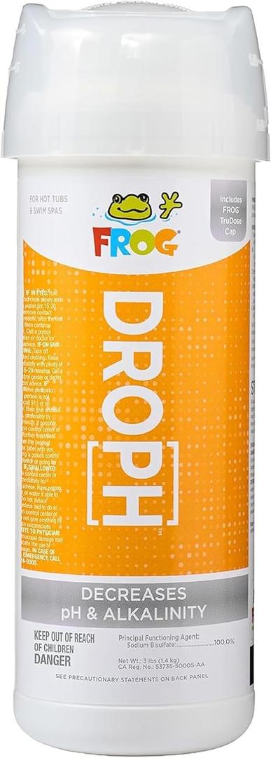 FROG DropH pH and Total Alkalinity Decreaser for Hot Tubs and Swim Spas - 3 lb Bottle with TruDose Measuring Cap for Easy Maintenance & Balancing - 1 Pack