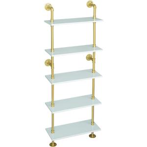 5 Shelf Modern Gold Bookshelf, Wall Mount White Bookcase, Ladder Shelf with Metal Frame, Display Shelf Shelves for Living Room/Home/Office