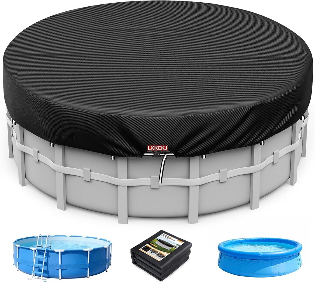LXKCKJ 10 Ft Round Pool Cover, Solar Pool Covers for Above Ground Pools, Summer Pool Cover Protector with Cover Accessories, Round Hot Tub Cover Ideal for Waterproof and Dustproof (Black)