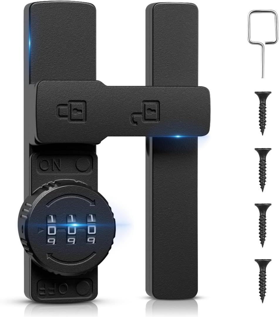 Barn Door Lock,180 Degree Flip Barn Door Locks and Gate Latches, Sliding/Bifold French Door Lock Latch for Gate Barn Garage Shed Window Cabinet Liquor 3-Digit Password Keyless,Black