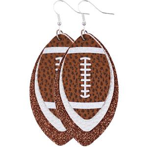 Colorful Layered Football Dangle Earrings Glitter Faux Leather Football Sports Lover Teardrop Earrings for Women Jewelry (A)