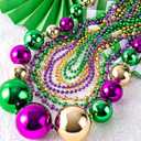 JOYIN 10 Pcs Mardi Gras Bead Necklace Set, 1 Jumbo Ball Bead Necklaces, 3 Medium & 6 Small Beaded Necklaces, Gold Green Purple Plastic Necklaces for Mardi Gras Costume Outfit Dress up Accessories