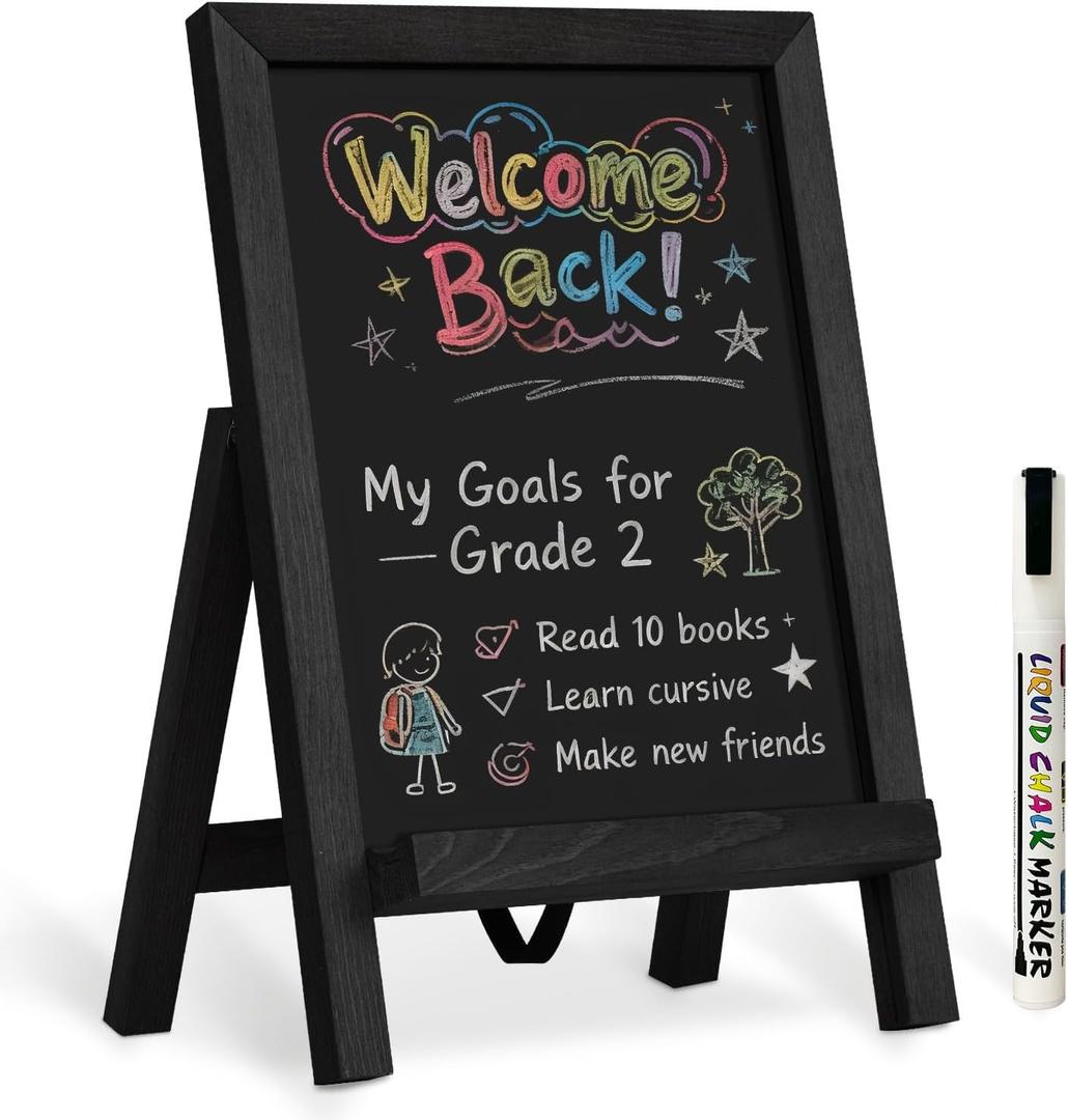 Magnetic Chalkboard Sign with Stand, 9.5" x 14" Tabletop Wooden Framed Chalk Board, Small Desktop Menu Board for Kitchen Vintage Wedding