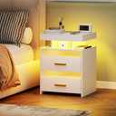 Amazon.com: Nightstand with Charging Station and LED Lights, Night Stand with 2 Drawers, Wood Smart Bedside Table, Modern Bed Side Table for Bedroom, White : Home & Kitchen