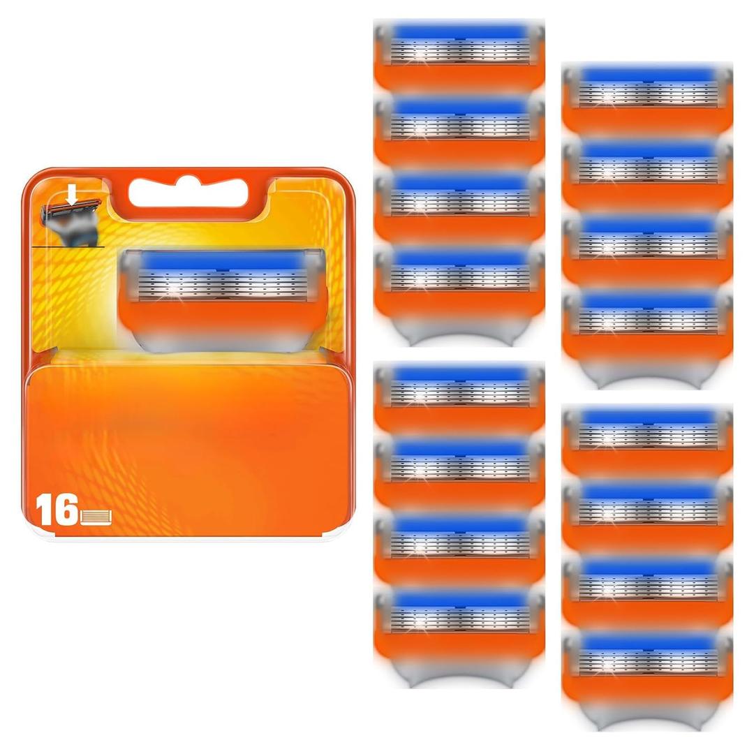 16 Count Razor Blade Shaving Razor Blade Refills for Fusion 5, Orange New Version