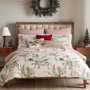 Levtex Home - Winterberry Forest Comforter Set - Twin Comforter (68 x 88in.) + One Standard Pillow Cases (20 x 26in.) - Berry Branches - Green Red Grey and Cream - Cotton