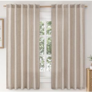 MIULEE Faux Linen Curtains 54 Inch Length 2 Panels Natural Semi Sheer Curtain with Back Tab Rod Pocket, Light Filtering Window Privacy Burlap Drapes for Living Room Bedroom 42W x 54L Linen