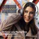 RORSOU C6 Active Noise Cancelling Headphones, Wireless Over Ear Bluetooth Headphones, 60H Playtime, Lightweight Folding Deep Bass Comfort Fit Ear Cups Headset with Mic for iPad,Travel, PC Home Silver