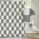 Tititex Retro Checkerboard Grid Pattern 140gsm Faux Linen Fabric Shower Curtain, White Sage Green Classical Groovy Wavy Checkered Shower Curtain Sets Decoration 72x72 Inch with Hooks