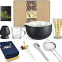 Artcome Bluestone Glaze Matcha Kit for Japanese Tea Ceremony, Bowl with Pouring Spout, Whisk, Tea Scoop, Matcha Powder Strainer, Matcha Tea Set For Making Usucha, Koicha and Matcha Latte (10 PCS)