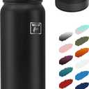 Fanhaw 20 Oz Insulated Stainless Steel Vacuum Water Bottle with 2 Lids (Pop-Open & Carabiner Lid) - For Kids, Women, Men | Leak & Sweat Proof (Black)