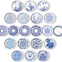 20 Pieces Glass Refrigerator Magnets Round Blue and White Porcelain Refrigerator Magnets for Fridge Whiteboard Office Locker Cabinet Dishwasher Decoration Gift
