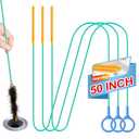 Snake Drain Clog Remover, Reusable 50 Inch Extended Sink Snake Drain Hair Removal Tool, Anti-break Metal Shower Snake Drain Unclogger Tool for Bathtub, Bathroom Sink Pipe Cleaning (2 Pack)