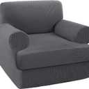 Turquoize T Cushion Chair Slipcover Armchair Slipcover for Living Room Stretch Sofa Couch Cover Soft Armchair Cover Washable Furniture Covers with Individual T Cushion Seat Covers (Chair, Gray) (Grey)