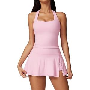 ABOCIW 2 Piece Tennis Dresses for Women Side Slit Mini Skirt Set Racerback Workout Crop Tank Top Golf Outfits, Size XS
