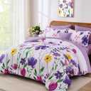 Annibedding Purple King Size Comforter Set, 8 Pieces Soft Microfiber Floral Bed in a Bag Comforter Bed Set with Pillowcase and Sheets for All Season(90"x104")