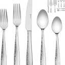 Hudson Essentials 68-Piece Hammered 18/10 Stainless Steel Silverware Cutlery Set with Serving Set, Flatware Service for 12 (68-Piece Set)