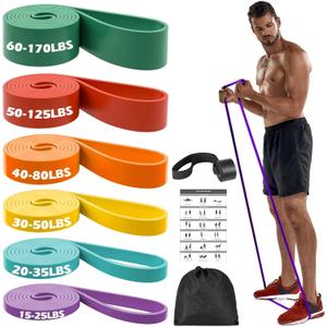 Zacro Resistance Bands, 6 Resistance Levels Pull Up Assistance Bands, Exercise Bands for Men&Women, Heavy Duty Resistance Band Set with Door Anchor, for Working Out, Muscle Training, Physical Therapy (Green+Red+Orange+Yellow+Cyan+Purple)