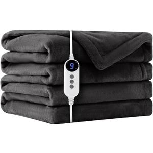 Electric Heated Blanket, Double-Sided Flannel Electric Blanket, 50" x 60", Light Grey (Crib, Gray)