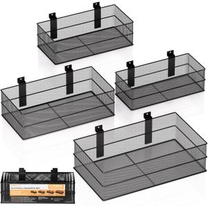 INCLY 4 Pack Upgrade Slatwall Baskets, Heavy Duty Metal Mesh Slat Wall Basket, Mounted Hanging Storage Slatwall Accessories for Garage Organizing Shop Display on Slat Wall Panels
