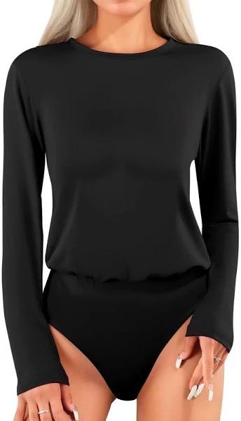 MANGOPOP Women's Round Neck Loose Fit Satin Body Suit, L