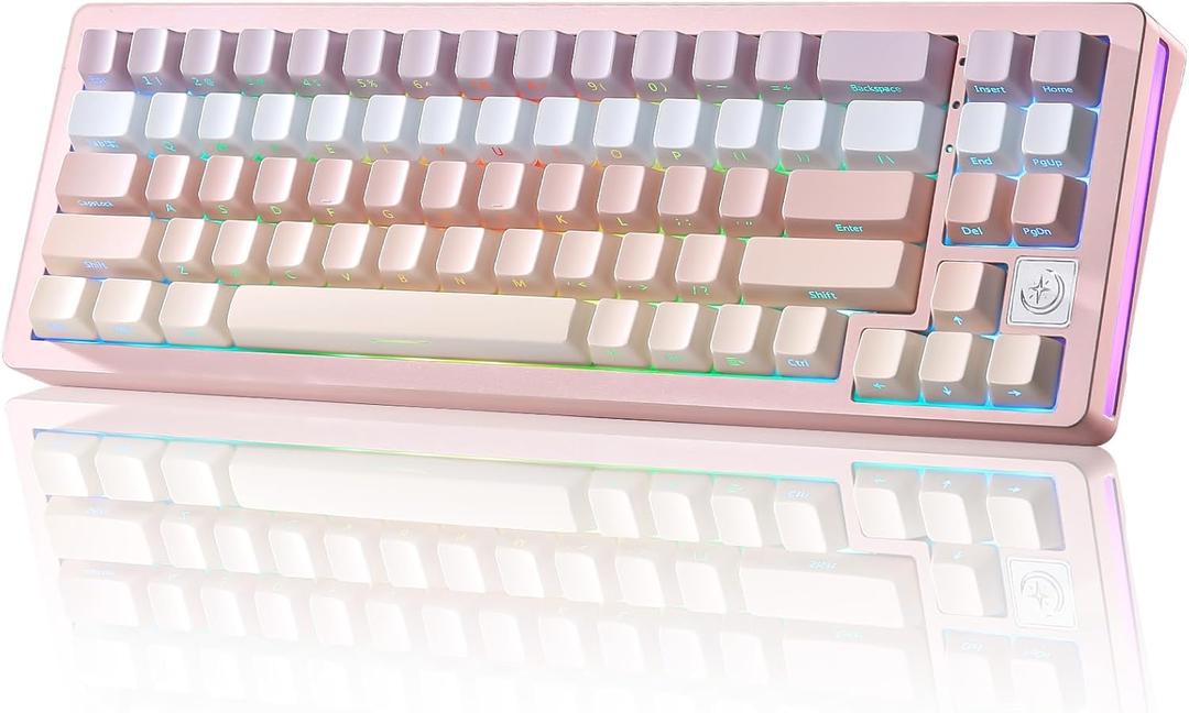 YUNZII AL71 75% Mechanical Keyboard,Full Aluminum CNC,Hot Swappable Gasket,2.4GHz Wireless BT5.0/USB-C Wired,NKRO Programmable RGB Backlight Creamy Typing for Win/Mac(Pink, Crystal White Switch)