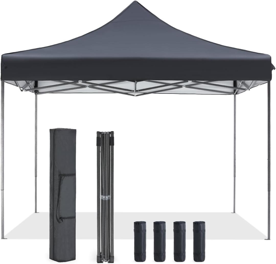 OLIXIS 10x10 Ft Pop Up Canopy Tent, Waterproof Portable Outdoor Shade Canopy with Sand Bags for Beach, Backyard Parties & Events, Charcoal
