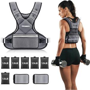 Adjustable Weighted Vest PACEARTH Ironsand Weight Vest with Six 1.5-lb Adjustable Weights, 11-20 lbs Total, Big Zipper Pouch, Home Workout Weight Vest for Men and Women in Cardio and Strength Training