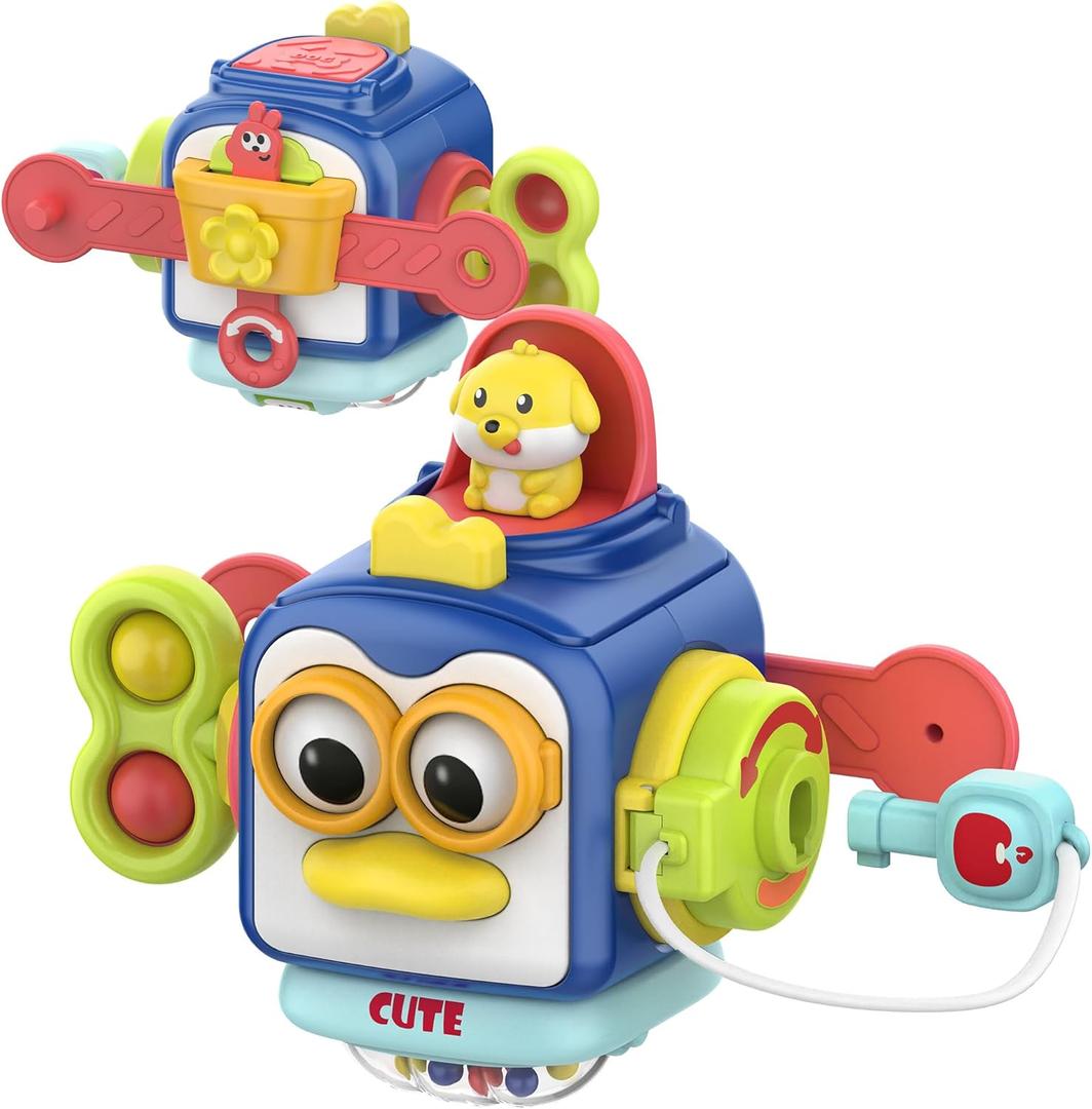 SOONYANG Montessori Toys for 1 Year Old, Activity Cube Toys for 1 Year Old Boy,Travel Sensory Toy for Toddlers 1-3, One Year Old Boy Birthday Gift, Learning Baby Toy 12-18 Months (Blue)