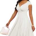 MarryUP Women's Cap Sleeve 1950s Retro Vintage Cocktail Wedding Prom Party Dress for Women White M