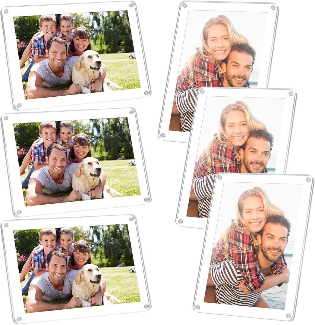 6 Pack 4x6 Acrylic Frames, Magnetic Clear Picture Frame with Stand for Desktop Display Horizontally or Vertically, Acrylic Floating Photo Holder Gift for Home Office