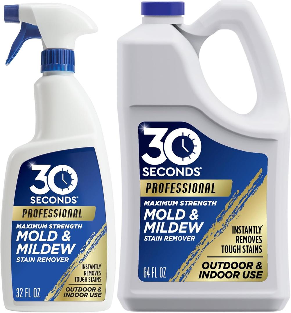 30 SECONDS Pro Mold and Mildew Stain Remover | Scrub Free | Brighter Results Instantly | Ready To Use | 32 oz Spray Bottle, 1 Gallon Refill (80 Fl Oz (Pack of 2)
